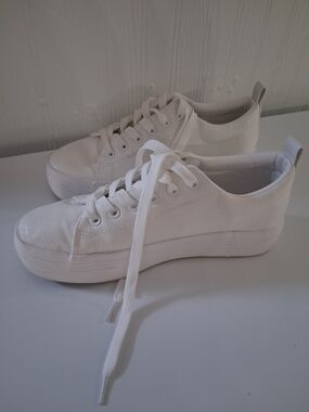 Women's White Platform Lace-Up Sneakers